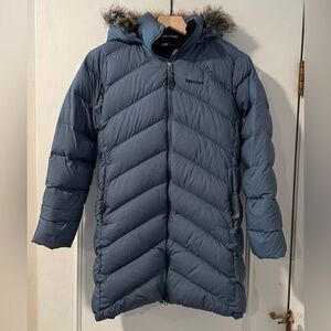 Marmot Girls Long Fur-Lined Hooded Jacket Strollbridge 700 Fill - XL Stony Onxy